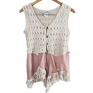 VINTAGE 1990'S 100% COTTON BOHEMIAN WOVEN VEST BUTTON UP SLEEVELESS TOP